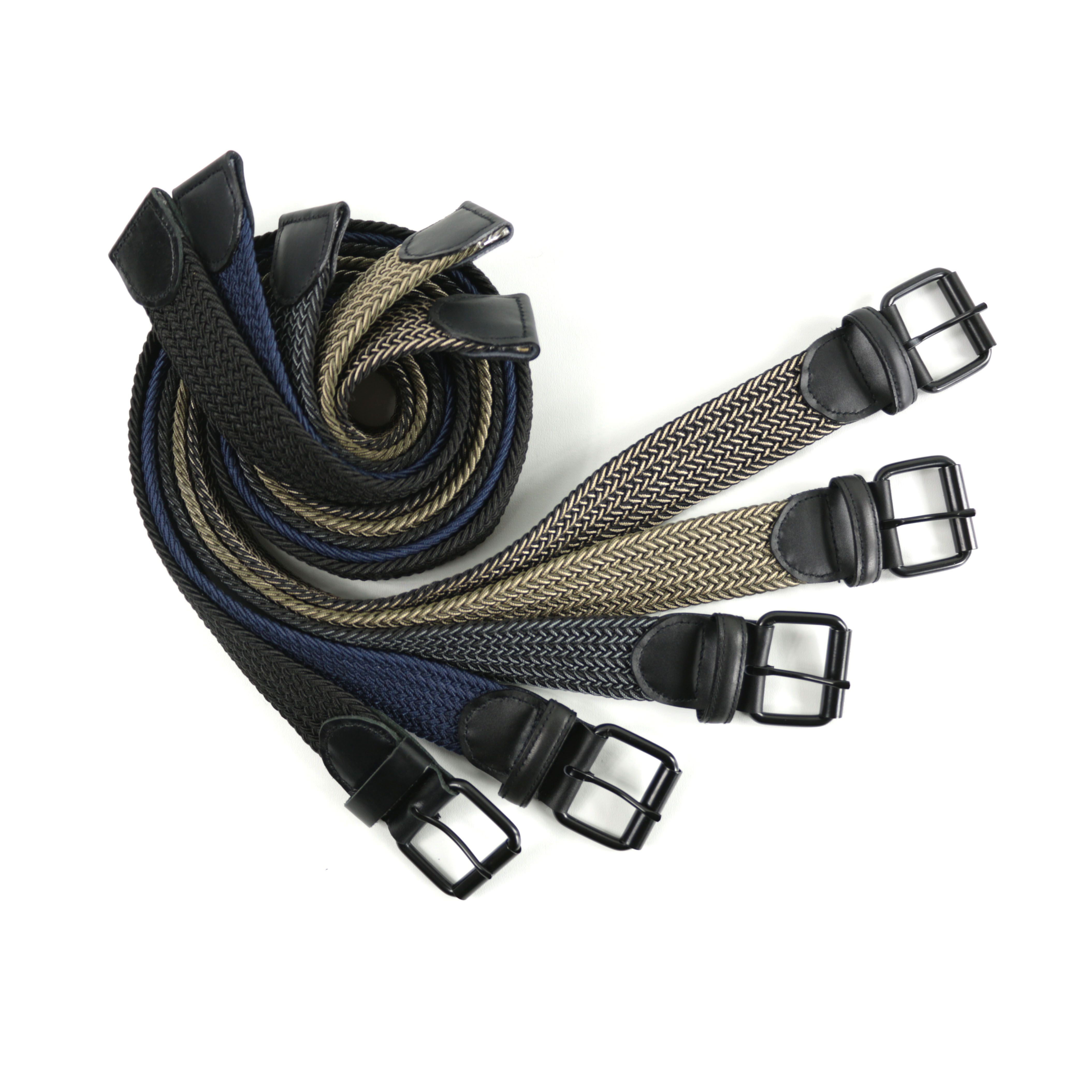 Multi-color braided elastic belts in various weave patterns